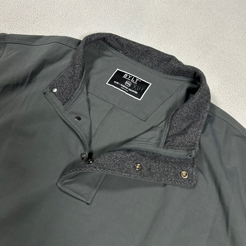 BYLT Elite Fairway Pullover Mens XXXL Grey Snap Neck Herringbone Trim Golf Top
